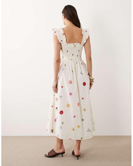 Nobody's Child Natural Christina Cotton Flutter Sleeve Shirred Bodice Midi Dress