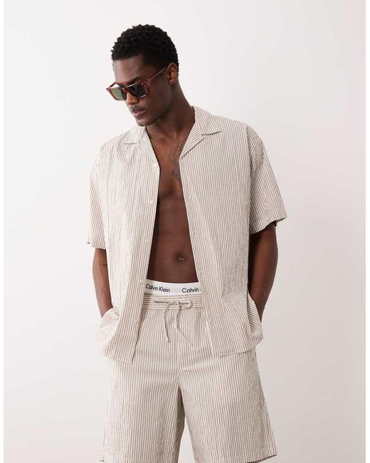 Jack & Jones Natural Revere Collar Seersucker Co-ord Shirt for men