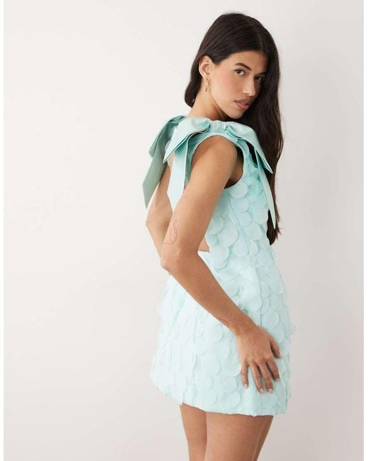 ASOS Blue Bow Shoulder Disc Mini Dress