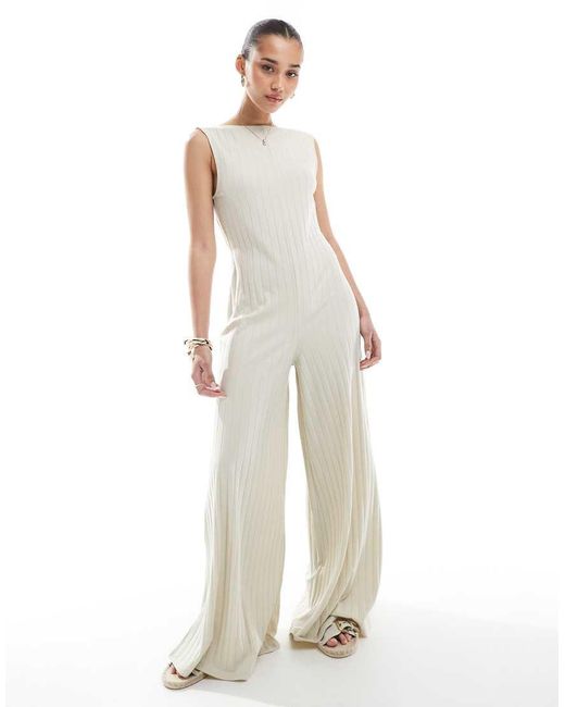 ASOS White Sleeveless Wide Rib Jumpsuit