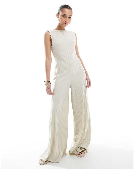 ASOS White Sleeveless Wide Rib Jumpsuit