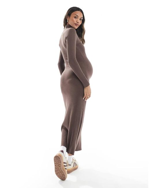 ASOS Multicolor Asos Design Maternity Knitted Fine Gauge Maxi Dress With Rib Detail