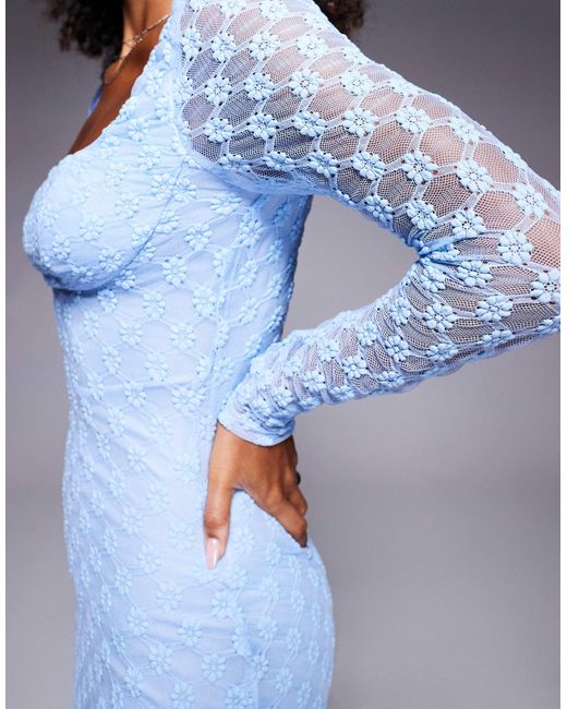 Bardot Blue Lace Mesh Midi Dress