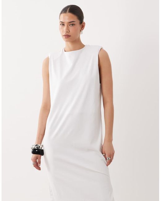 ASOS Natural Shoulder Pad T-Shirt Midi Dress