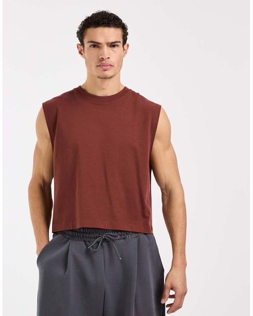 4505 Red Cotton Cropped Lifting Tank With Quick Dry Finish for men
