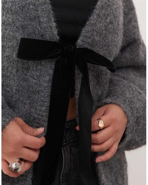 Noisy May Black Lightweight Reversible Bow Detail Knit