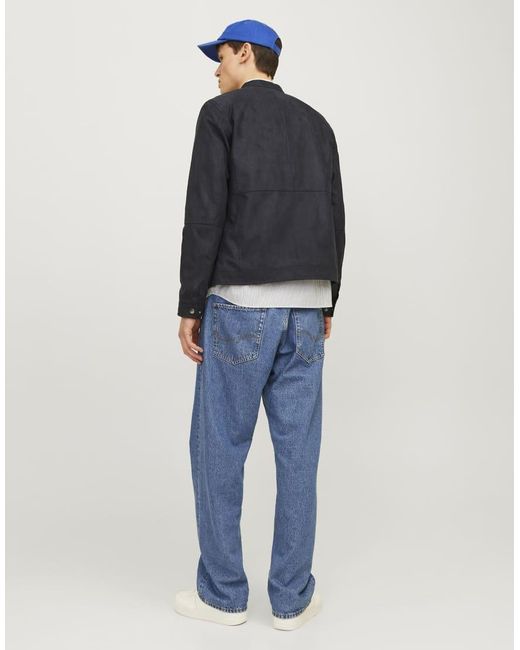 Jack & Jones Blue Synthetic Leather Jacket for men