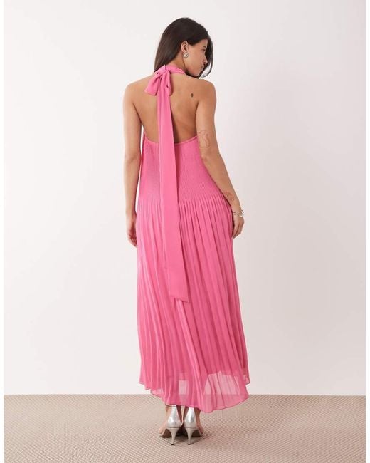 Gina Tricot Pink Pleated Halterneck Maxi Dress
