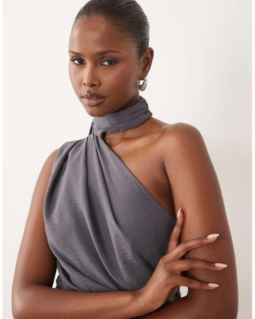 ASOS Gray One Shoulder Gathered Waist Maxi Dress With Scarf