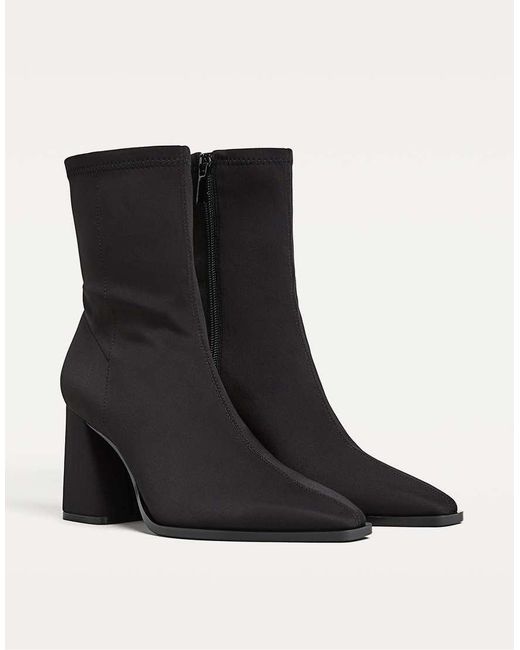 Stradivarius Black Neoprene-Effect High-Heeled Ankle Boots