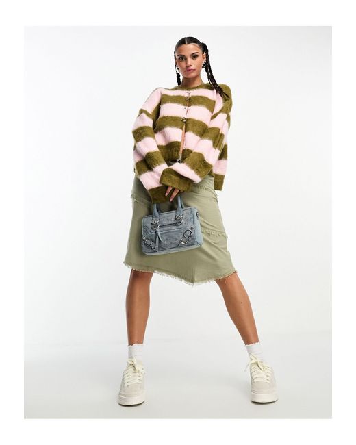 The Ragged Priest Multicolor Fluffy Knit Jumper With Open Front And Ring Detail-multi