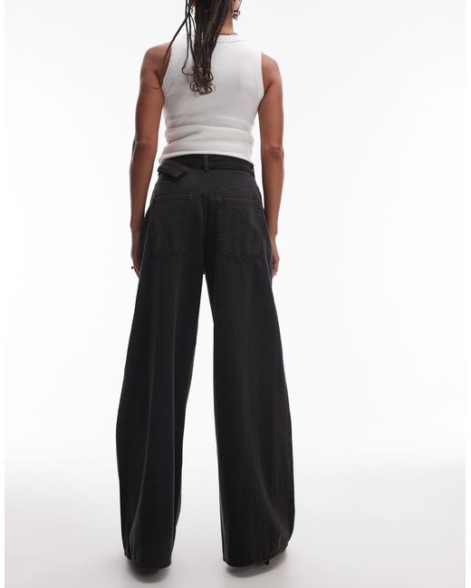& Other Stories Blue Belted Wide Jeans With Front Seam Detail