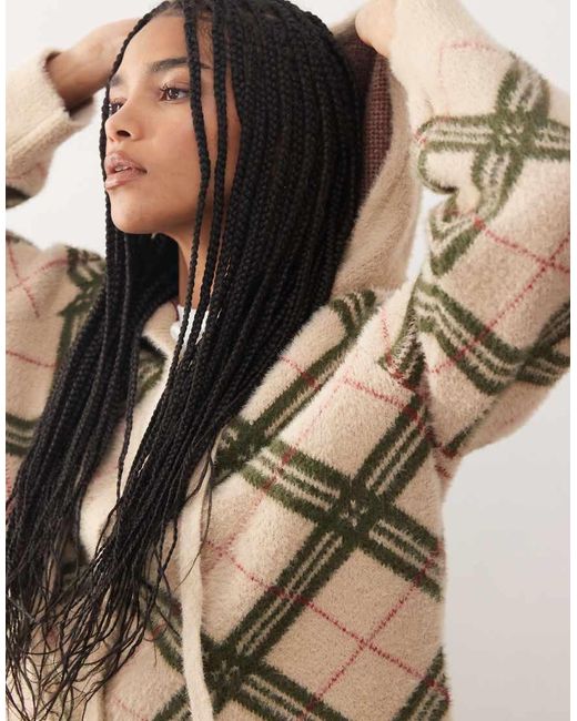 Reclaimed Vintage Natural Soft Knitted Hooded Cardigan With Tie Bow Detail