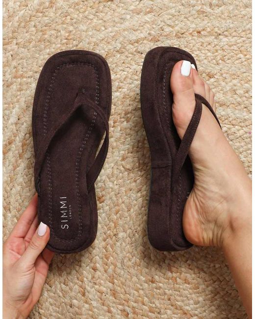 SIMMI Brown Kimmie Flatform Toe Post Sandals