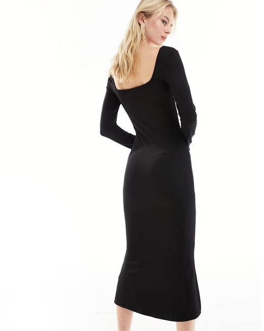 Asos design tall - robe mi-longue douce à encolure carrée et manches longues ASOS en coloris Black