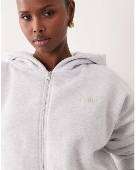 Kaiia White Cotton Rich Oversized Zip Through Side Stripe Hoodie Co-Ord