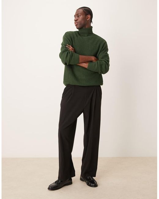 ASOS Green Oversized Knitted Fisherman Rib Roll Neck Jumper for men