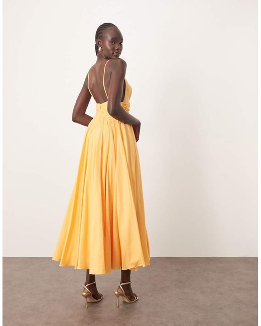 ARRANGE Midi Jurk Met Diamantvormige Taille En Supervolle Rok in het Natural