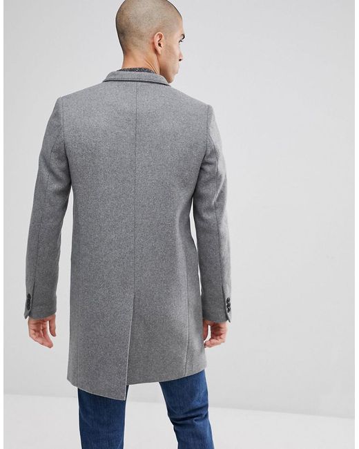Only & Sons Overcoat With Stand Up Collar in Gray for Men Lyst