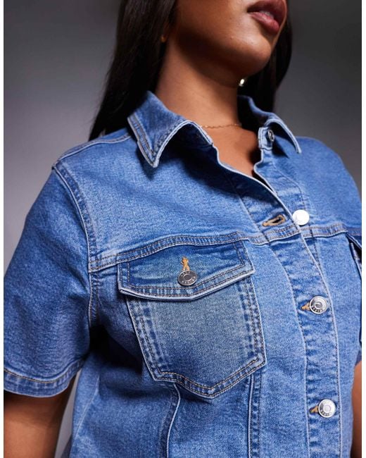 ASOS Blue Asos design curve – kurzes, figurbetontes hemdblusenkleid aus denim