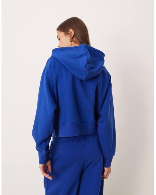 ASOS Blue Cropped Zip Through Brushback Hoodie