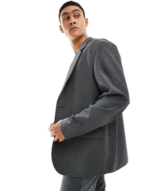 ASOS Gray Oversized Shimmer Suit Jacket for men