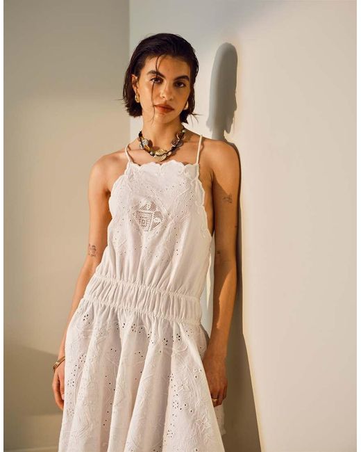 TOPSHOP Natural Heavy Embroidered Hanky Hem Mini Dress