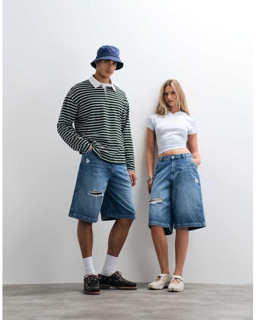 Collusion Blue Unisex Distressed Jorts