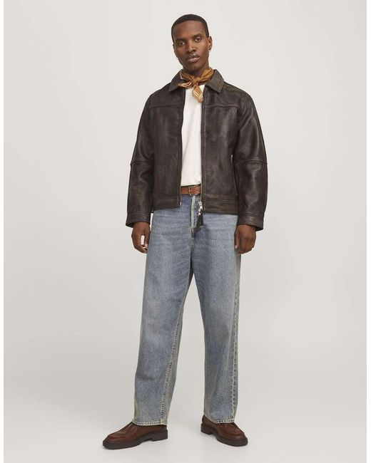 Jack & Jones Brown Leather Jacket for men