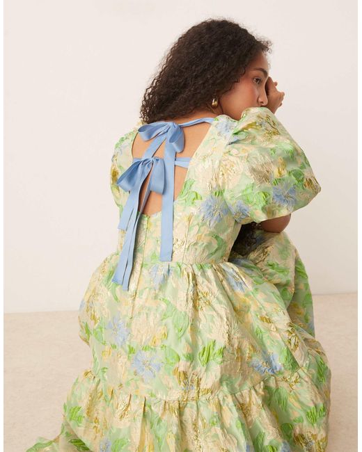 Sister Jane Dream Pasque Flower Jacquard Midi Dress Light Green And