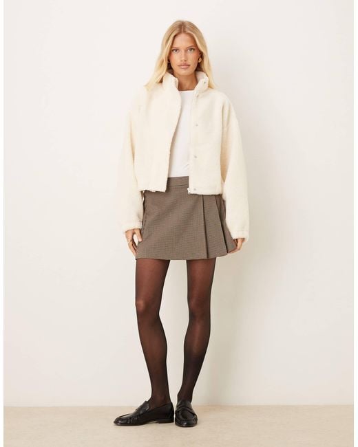 ASOS Natural Zip Up Borg Fleece With Bubble Hem