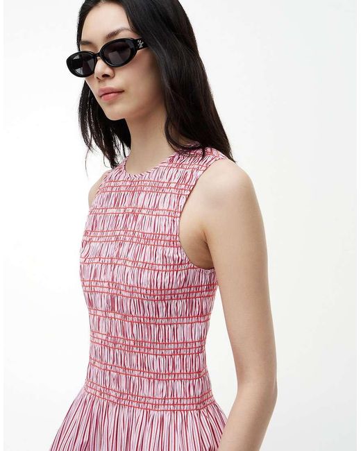 Tommy Hilfiger Pink Stripe Smock Sleeveless Fit And Flare Maxi Dress