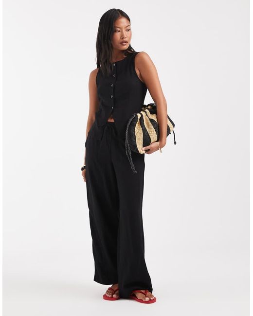 Noisy May Black Linen Mix Vest