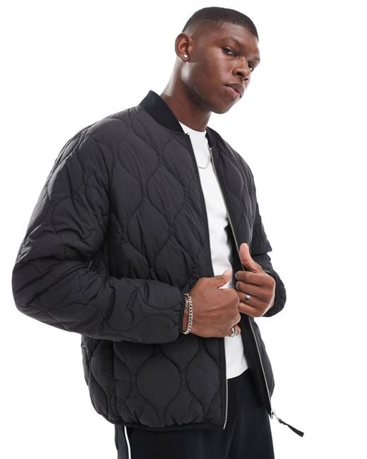 Jack and jones mens multi quilted jacket black best sale