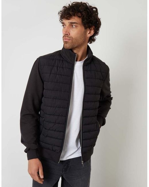 Threadbare Blue Quilted Hybrid Funnel Neck Jacket for men