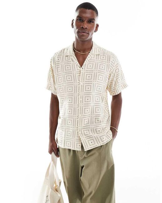 Jack & Jones Natural Oversize Shirt With Tile Print for men