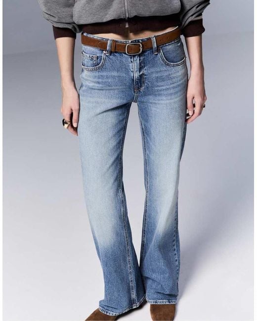 Stradivarius Blue D68 Boot-Cut Fit Jeans With Belt