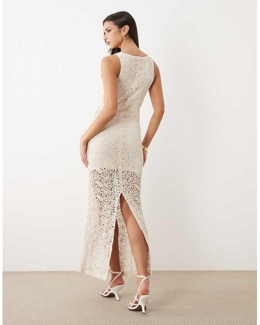 Gina Tricot Natural Knitted Crochet Maxi Dress