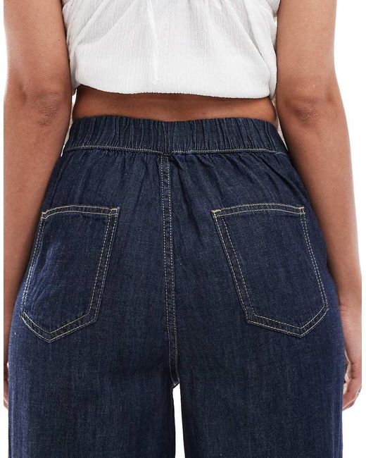New Look Denim Broek Met Wijde Pijpen En Trekkoord in het Blue
