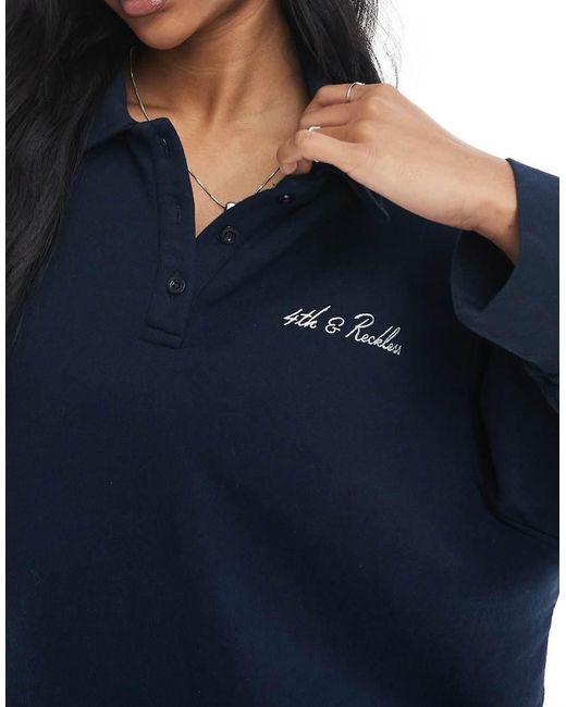 4th & Reckless Sweatshirt Met Loopback Kraag En Geborduurd Logo Van Katoen in het Blue
