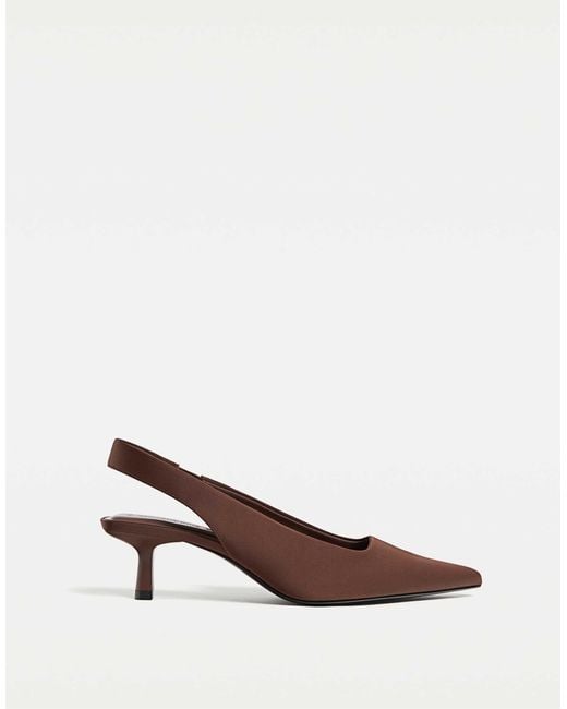 Stradivarius Brown – braune schuhe mit kitten-absatz und fersenriemchen
