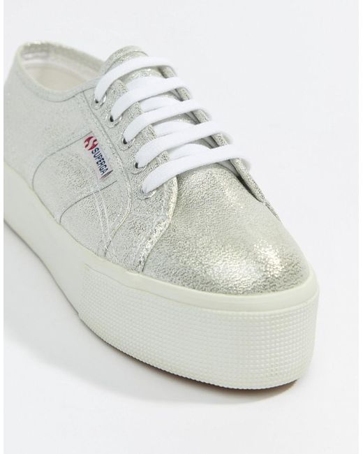 silver superga flatforms