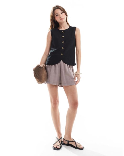 Threadbare Black – hochgeschlossene weste aus leinenmix