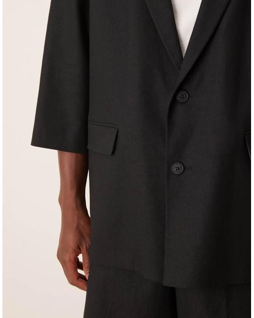 ASOS Black Linen Blend Shorter Sleeve Suit Jacket for men