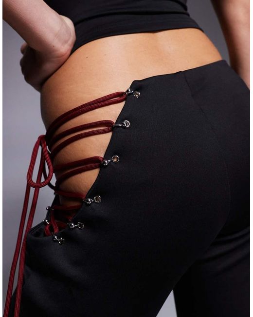 I.AM.GIA Gray Onyx Low Rise Lace Up Eyelet Detail Flared Pants