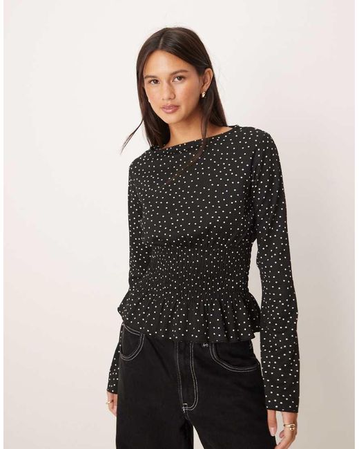 Gina Tricot Black Long Sleeve Smock Peplum Top