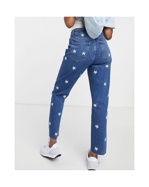 Denim Daisy Embroidered Mom Jeans 