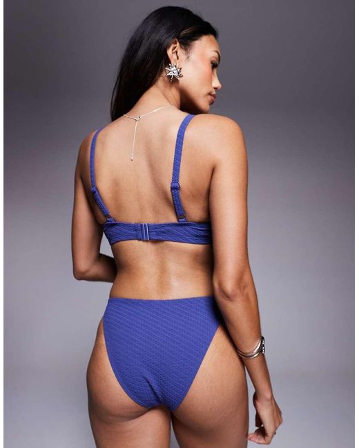 Wolf & Whistle Blue Textured Bikini Top With Tortoiseshell Ring Detail