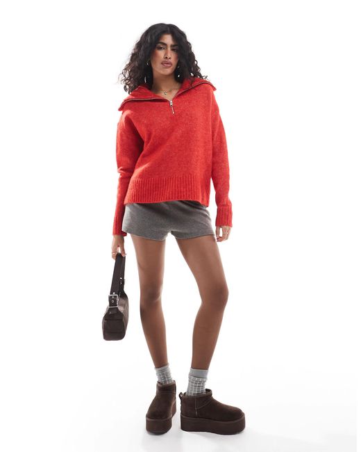 JJXX Red Half Zip Knitted Jumper