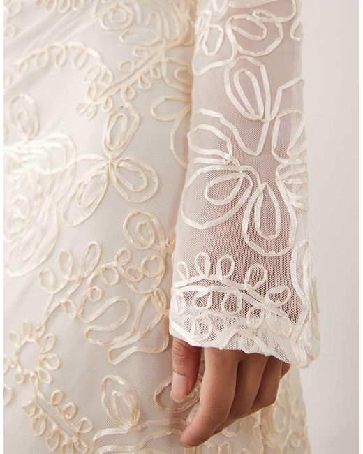 Y.A.S Natural One Shoulder Maxi Dress With Satin Embroidery